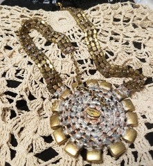 Bijoux M.G. Czech Republic 1940-1950 Antique Necklace,16″, 3″Crystal Medallion