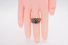 Vintage Sterling Silver 925 Black Onyx Lapis Coral Ring Size 4.25