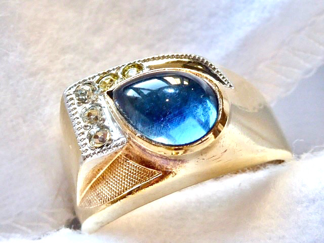 70’S NEW OLD STOCK 10K YELLOW GOLD FILLED SIMULATED BLUE SAPPHIRE RING SIZE 10