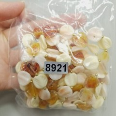 Vintage Long Single Strand Orange and Cream Beaded Necklace Plastic Leaf Shapes