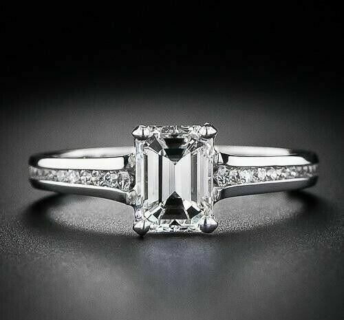 Lab-Created 2CT Emerald Cut Diamond Vintage Engagement Ring 14K White Gold Over