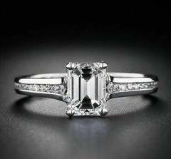 Lab-Created 2CT Emerald Cut Diamond Vintage Engagement Ring 14K White Gold Over