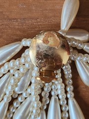 Vtg Glamorous Cha Cha Statement Burst Earrings Faux Pearl Cluster Fringe Clip On