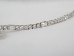 Vintage Sterling Silver 925 Baguette Cubic Zirconia Tennis Bracelet 7″