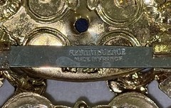 Reminiscence Brooch France, 3 1/8” Long x 2” Tall ~ Gold Tone ~ Black Onyx Stone