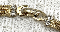 BRAIDED Goldtone Mesh & Clear Rhinestone 15″ Necklace & 1-1/4 x 1″ Clip Earrings
