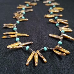 Beaded Necklace Gold Tone Brown Stick Baroque Pearls Sterling Silver 18″