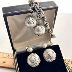 Vintage Celebrity Bracelet Earring Set Faux Pearls Wedding Baubles Dangling