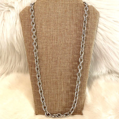 Vtg Grunge Necklace Silver Metal Chain Link Germany Long Hip Hop Statement 6484