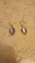 Beautiful Lilac Purple Colored Glass Pierced Earrings Silver Tone Vintage