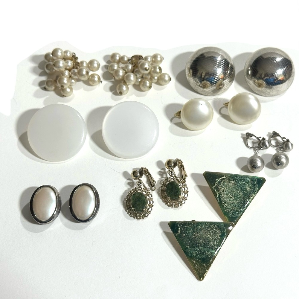 Vintage Clip On Earrings Variety 8 Pr Marvella Liz Claiborne Green White Silver