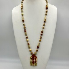 Vintage Aztec Face Pendant Necklace All Stone 28″
