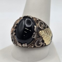 Vintage Coleman Black Hills Gold 925 Sterling Silver & 12K Onyx Leaf Ring sz 11