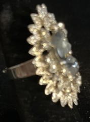 SILVER TONE W 3 AMETHYSTS STONES OVAL PEAR ROUND +RHINESTONES ADJUSTABLE Sz 6.75
