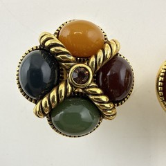 Vintage Joan Rivers Earrings Cable Multi Gem Cabochon Imitation Jade CLIP ON
