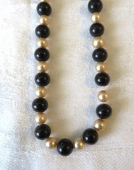 Vintage Necklace Beads Black Gold Strand 23″ Spring Ring Clasp