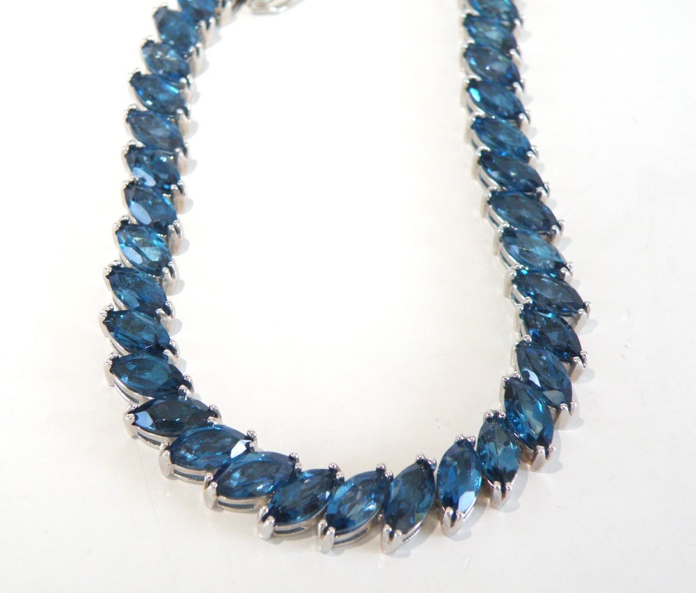 Sterling Silver 925 Natural Heated London Blue Topaz Tennis Bracelet 7.5″