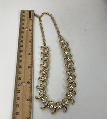 VTG Gold Tone Collar Necklace Rhinestones Adjustable Length Mid-Century Coro??