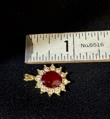 Vintage Faux Ruby Cabochon & Cubic Zirconia Sparkling Pendant