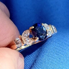 Original EARTH MINED SAPPHIRE DIAMOND Deco Engagement Ring 14K GOLD Solitaire