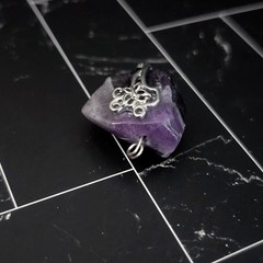 Vintage Pendant Raw Purple Stone with Silver Tone Accent – No Chain Included