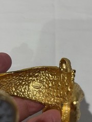Kenneth J. Lane Signed Gold-Tone Vintage Alligator Watch Clamper Bracelet