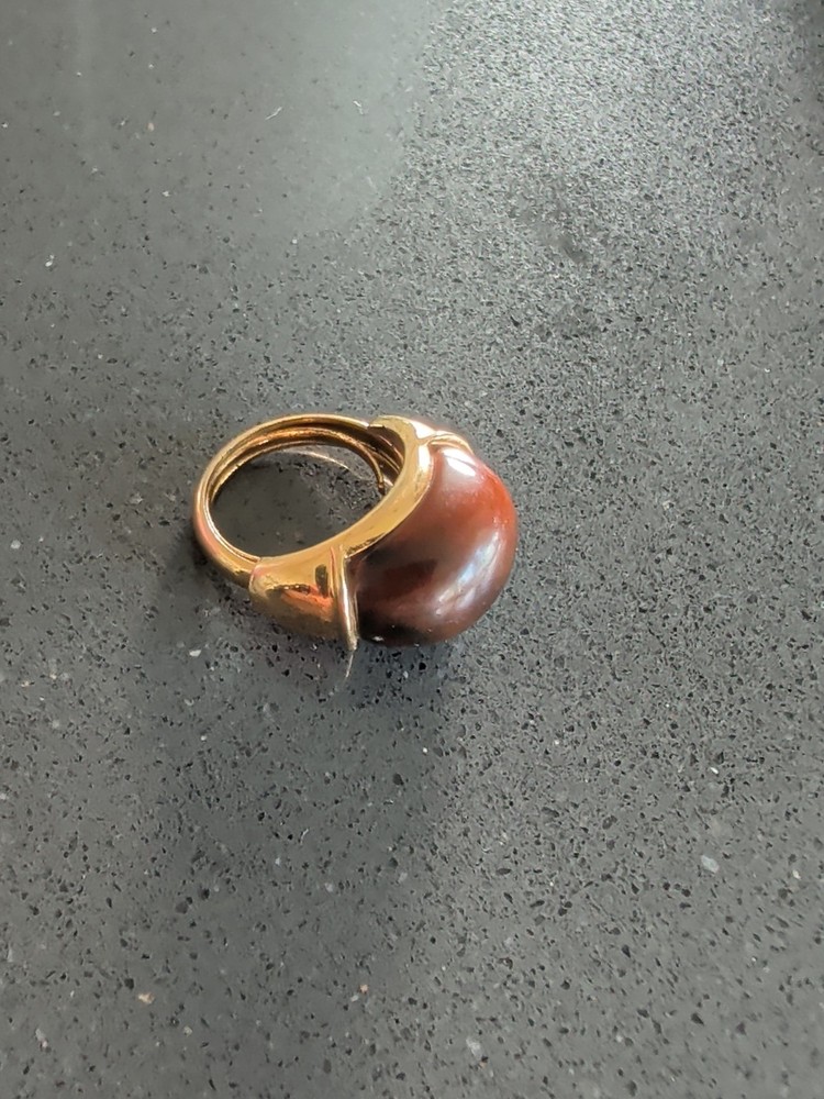 Vintage Lanvin Gold Tone Tortoise? Ring Sz 6.75 P25