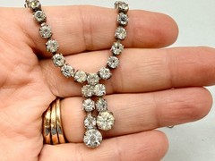 Vintage Rhinestone Choker Necklace Mid Century Sparkling Gemstones 12in Tassel