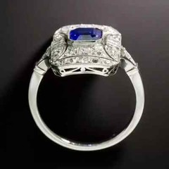 Art Deco Style Octagonal Sapphire & Lab Created Diamond 14k White Gold FN Ring