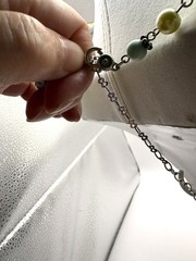 Green & Blue Cloisonne White And Sand Colored Beaded Necklace Silver Tone