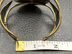 Vintage Mixed Metal Huge Stone Cuff Bracelet 7.5″ Gold Tone
