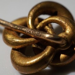 Antique Victorian 14K Gold Diamond Stick Pin Knot Design Enamel Accent