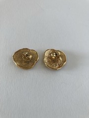 Vintage Pansy Flower Pierced Earrings With Yellow, Lavender & Mauve Enamel