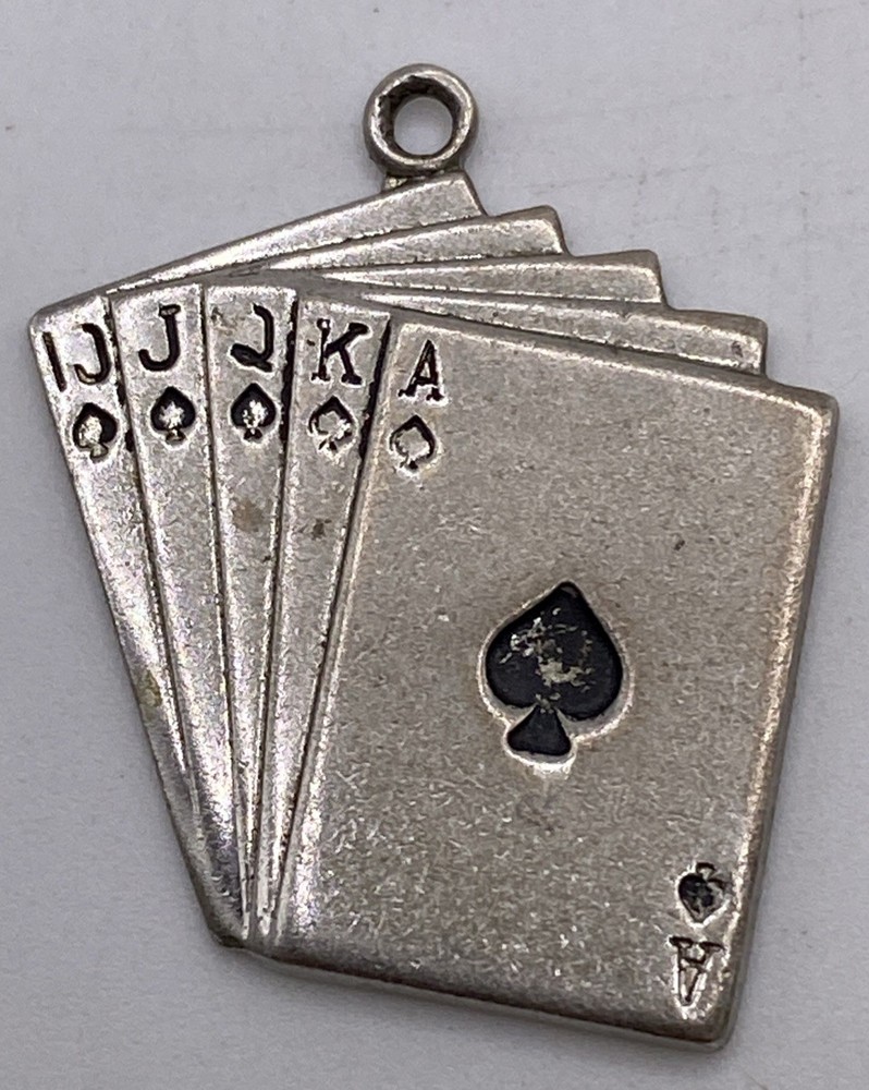 Vintage Sterling Silver Danecraft Royal Flush Card Charm 4.3g 1”