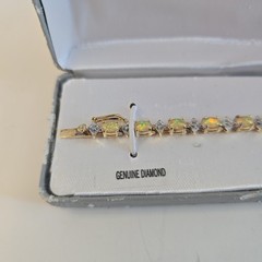 18kt Gold Over Sterling Silver Diamonds & Created Fire Opal Tennis Bracelet 7.5