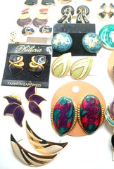 Vintage Enamel Pierced Earrings 80’s & More Colorful Variety Lot of 64 Pairs