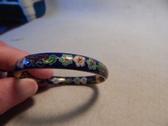 VTG 1980S 1990S CLOISONNE BRACELET FLOWERS BLUE BACKGROUND