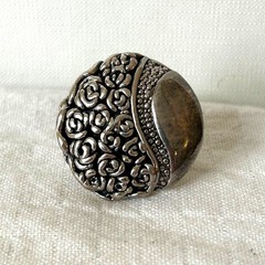 Artisan Sterling Silver Rose Dome Ring – Floral Overlay, Size 7, 1990s–2000s