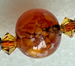 Art Deco Czech Amber Glass Necklace Marbled Beads 12mm 17.75″ Vintage