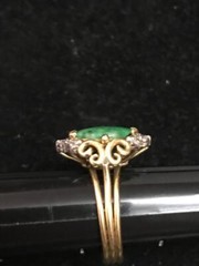 18K Yellow Gold Jade & Diamond Estate Cocktail Ring