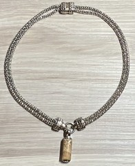 Designer Brighton 2 Strand Silver Magnetic Clasp Necklace, Jasper Pendant, 15.5”