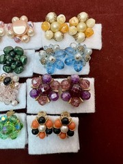 VINTAGE JEWELRY CLUSTER BEADED CLIP-ON EARRINGS LOT OF 12 ASSORTED COLORS