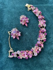 Vntg. Juliana D & E Pink Rhinestone Bracelet & Earring Set Verified D&E 5-Link