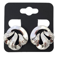 TRIFARI Fold Over Swirl Silver Tone Vintage 1950s Clip Earrings 1″