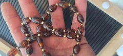 Vintage Genuine Baltic Cherry Cognac Translucent Amber Olive Bead Necklace