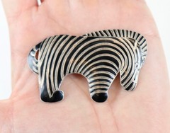 VTG Sterling Silver S 925 Zebra Pin Brooch Black Cloisonné Enamel Animal Africa