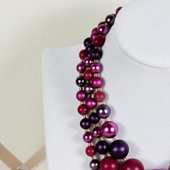 Vintage Signed Japan Purple Metallic Bead Necklace 17in Adjustable B110