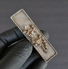 Antique Victorian 925Sterling Silver Filigree Gilt Brass Hair Slide Barette Clip