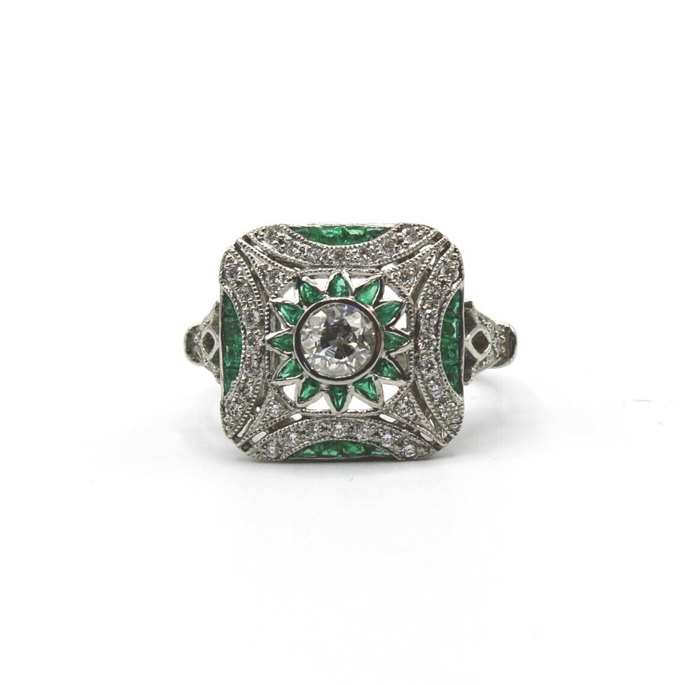 Edwardian Art Moissanite & Fancy Cut Green Vintage Inspire Anniversary Gift Ring