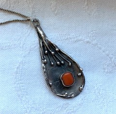Vintage Polish Artisan Modernist 800 Silver & Coral Pendant – Hallmarked